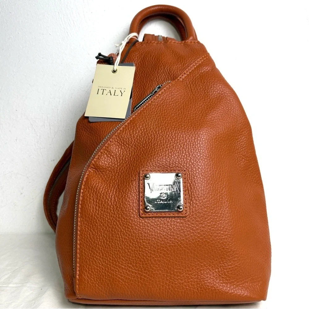 VALENTINA Made In Italy Pebbled Leather Convertible Backpack NEW W TAGS